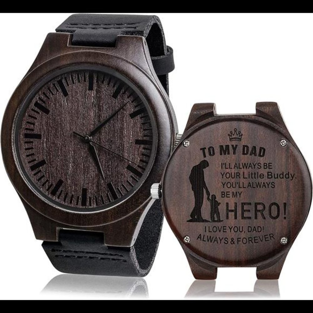 Fathers Day Gifts Engraved Wood Watch for Dad from Son